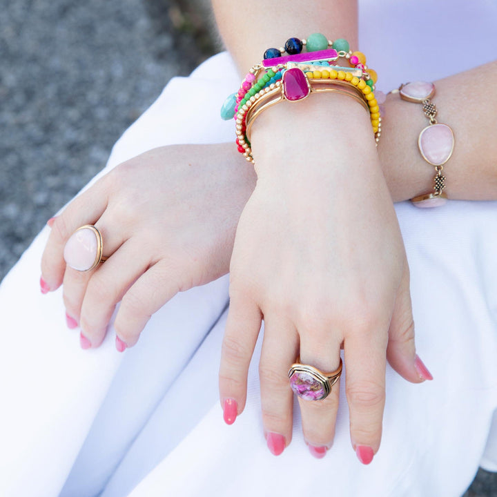 Pink Opal Golden Statement Ring from KADOU Boutique