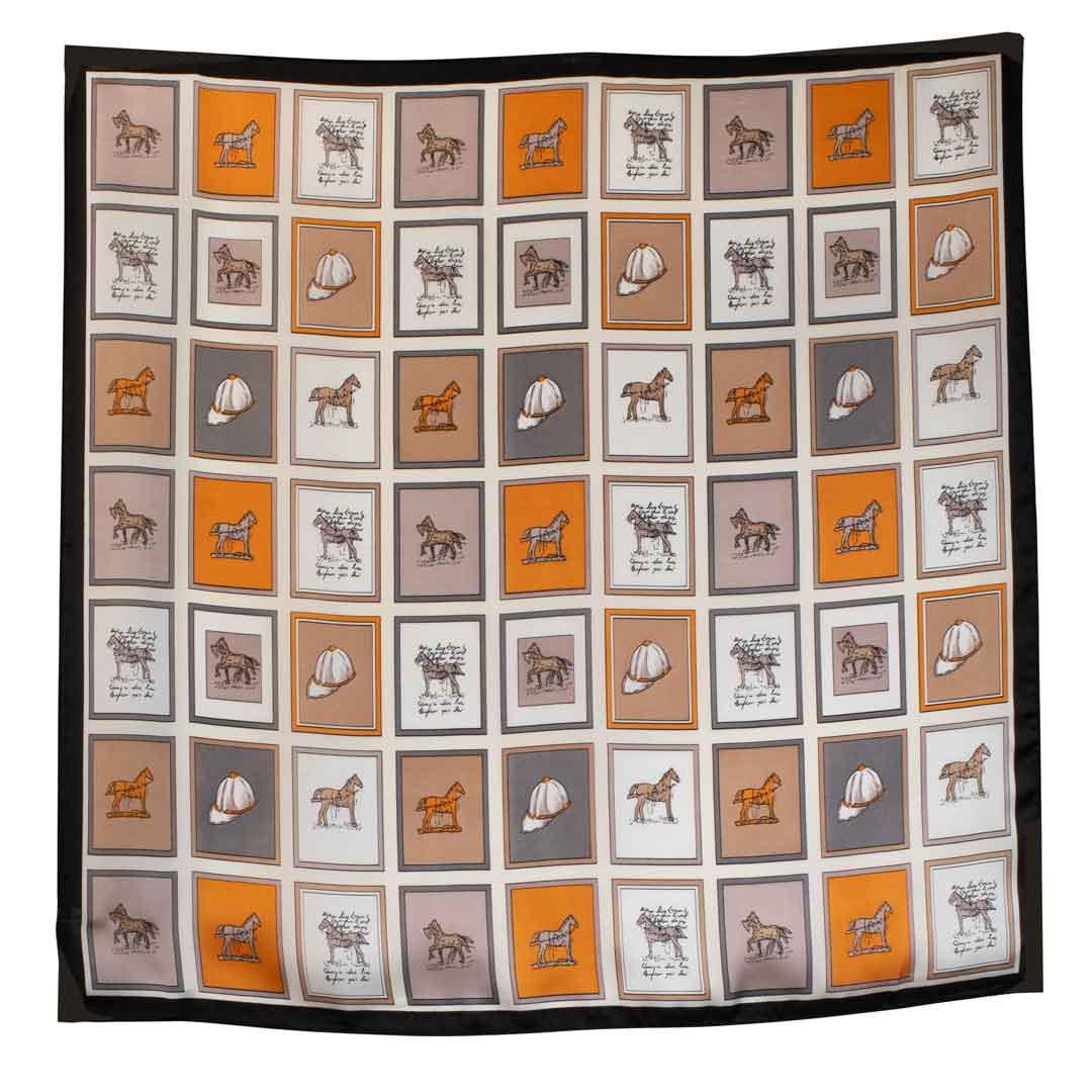 Pony Club - Stylized Equestrian Scarf Charcoal &amp; Amber with Black Border