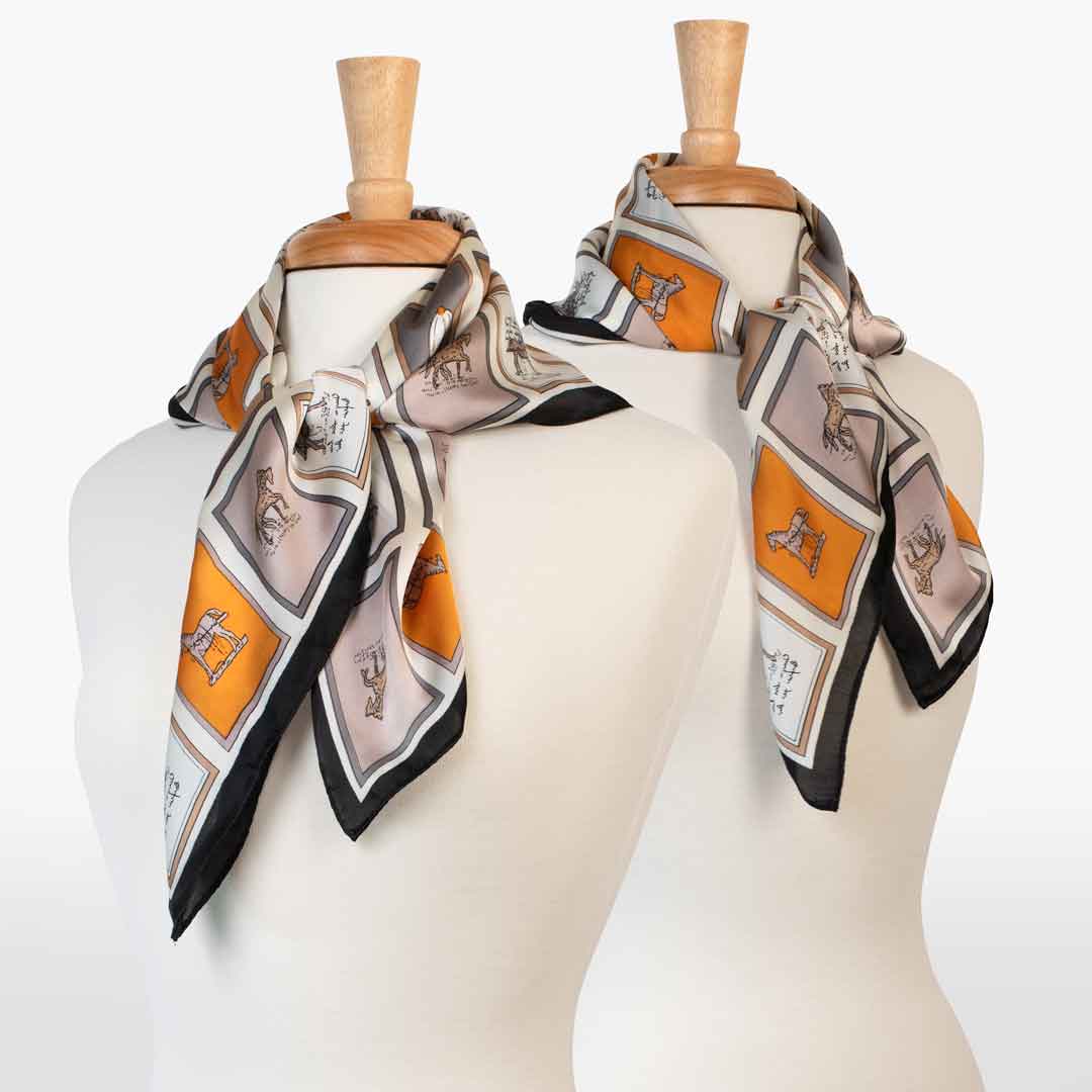 Pony Club - Stylized Equestrian Scarf Charcoal &amp; Amber with Black Border
