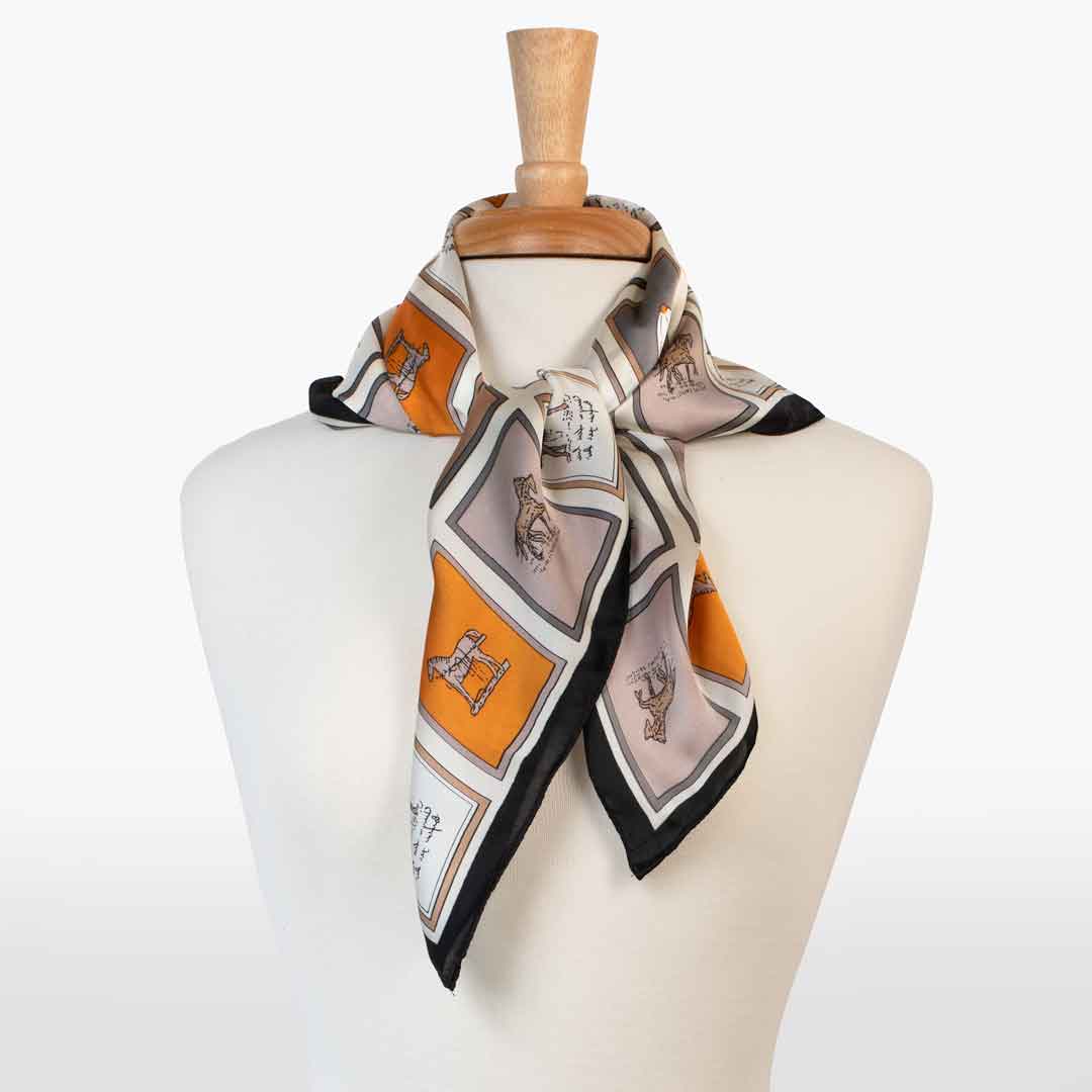 Pony Club - Stylized Equestrian Scarf Charcoal &amp; Amber with Black Border