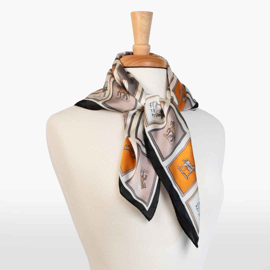 Pony Club - Stylized Equestrian Scarf Charcoal &amp; Amber with Black Border