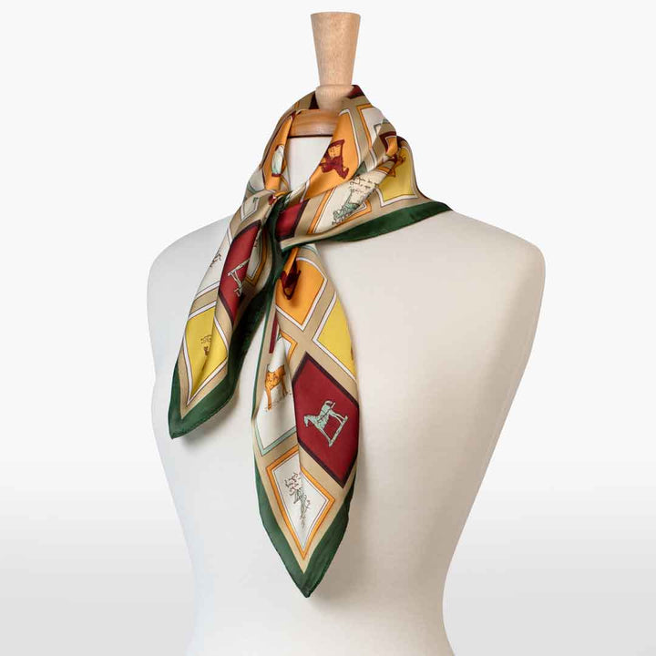 Pony Club - Stylized Equestrian Scarf in Hunter Green, Wine &amp; Amber
