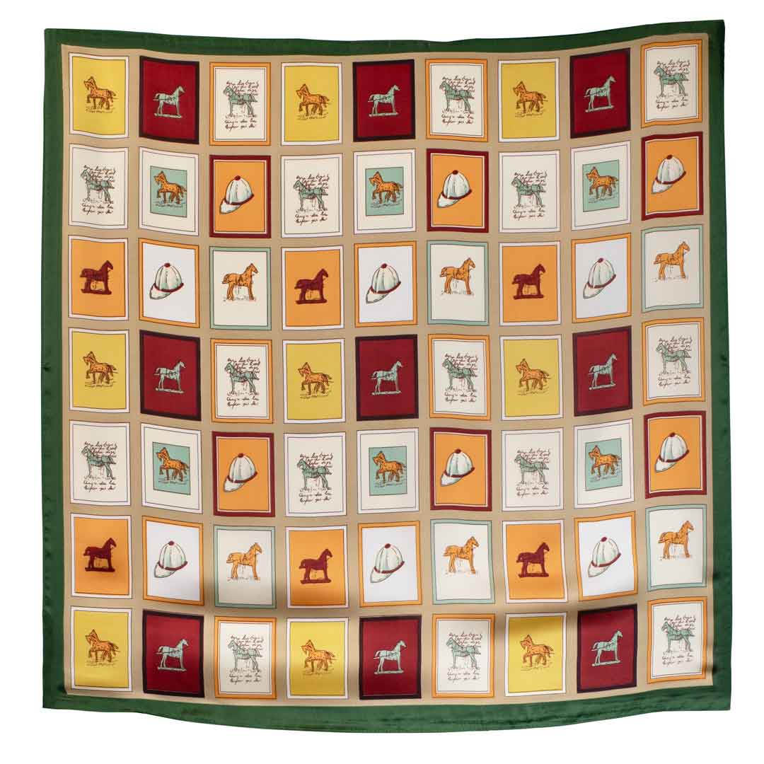 Pony Club - Stylized Equestrian Scarf in Hunter Green, Wine &amp; Amber