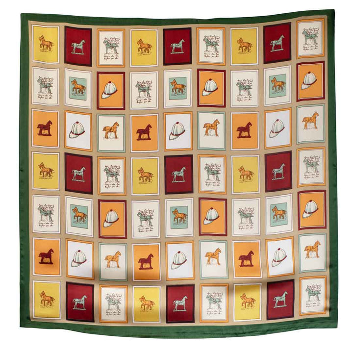 Pony Club - Stylized Equestrian Scarf in Hunter Green, Wine &amp; Amber
