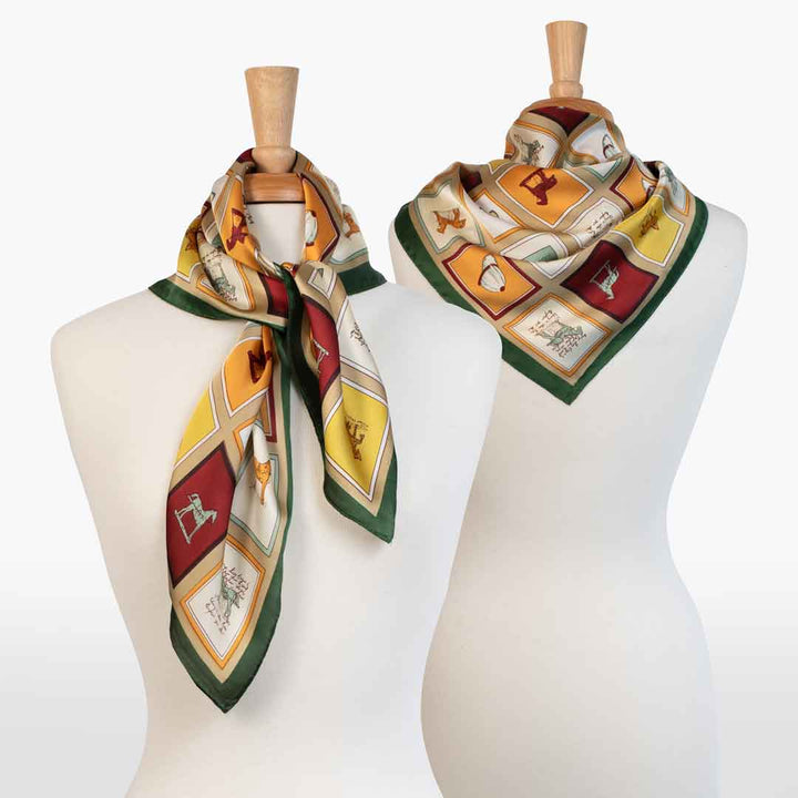 Pony Club - Stylized Equestrian Scarf in Hunter Green, Wine &amp; Amber