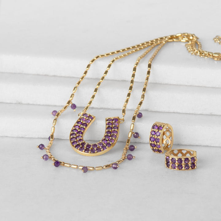 Prism - Amethyst Pave Horseshoe Earring from KADOU Boutique