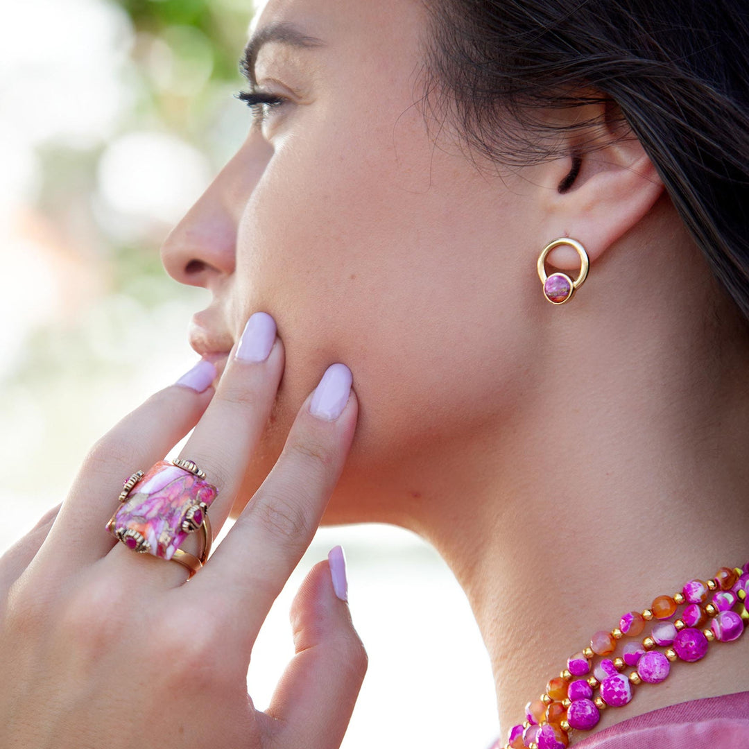 Prismatic Pink Spiny Oyster Matrix Statement Ring from KADOU Boutique