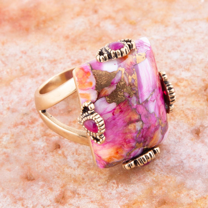 Prismatic Pink Spiny Oyster Matrix Statement Ring from KADOU Boutique