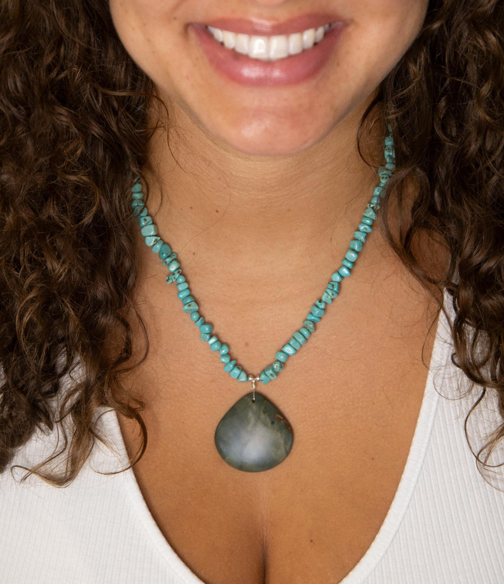 Pueblo Blue Turquoise Magnesite and Jasper Sterling Silver Necklace from KADOU Boutique