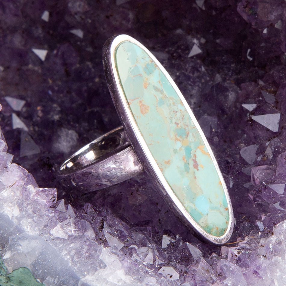 Pueblo Blue Turquoise and Sterling Silver Oval Ring from KADOU Boutique