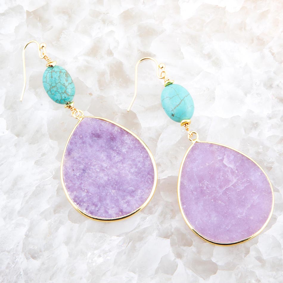 Purple Amethyst Tear Golden Drop Earrings from KADOU Boutique