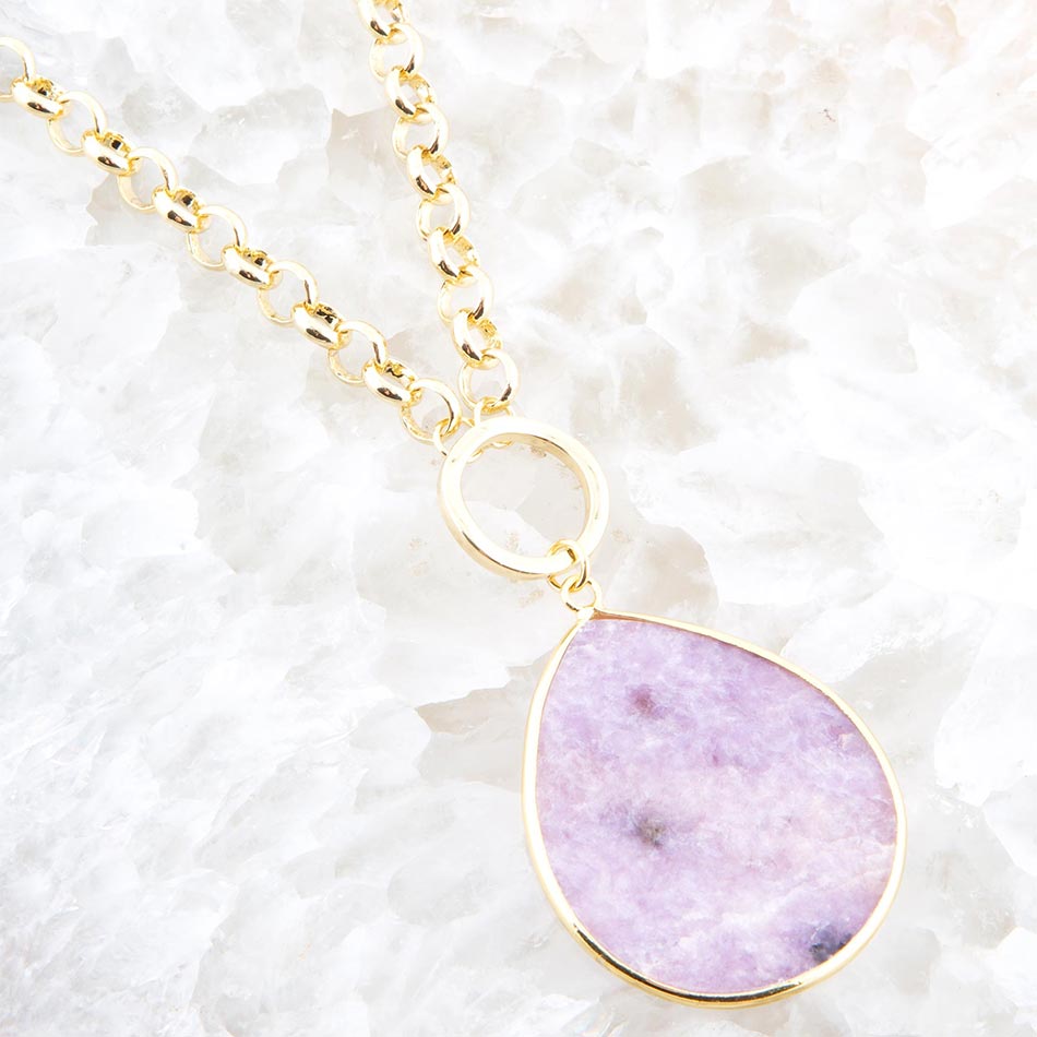 Purple Amethyst Teardrop Golden Chain Necklace from KADOU Boutique