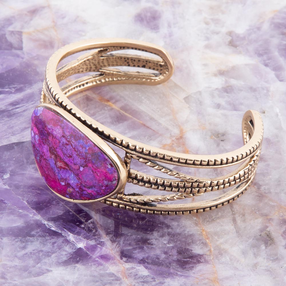 Purple Turquoise Golden Roped Cuff Bracelet from KADOU Boutique