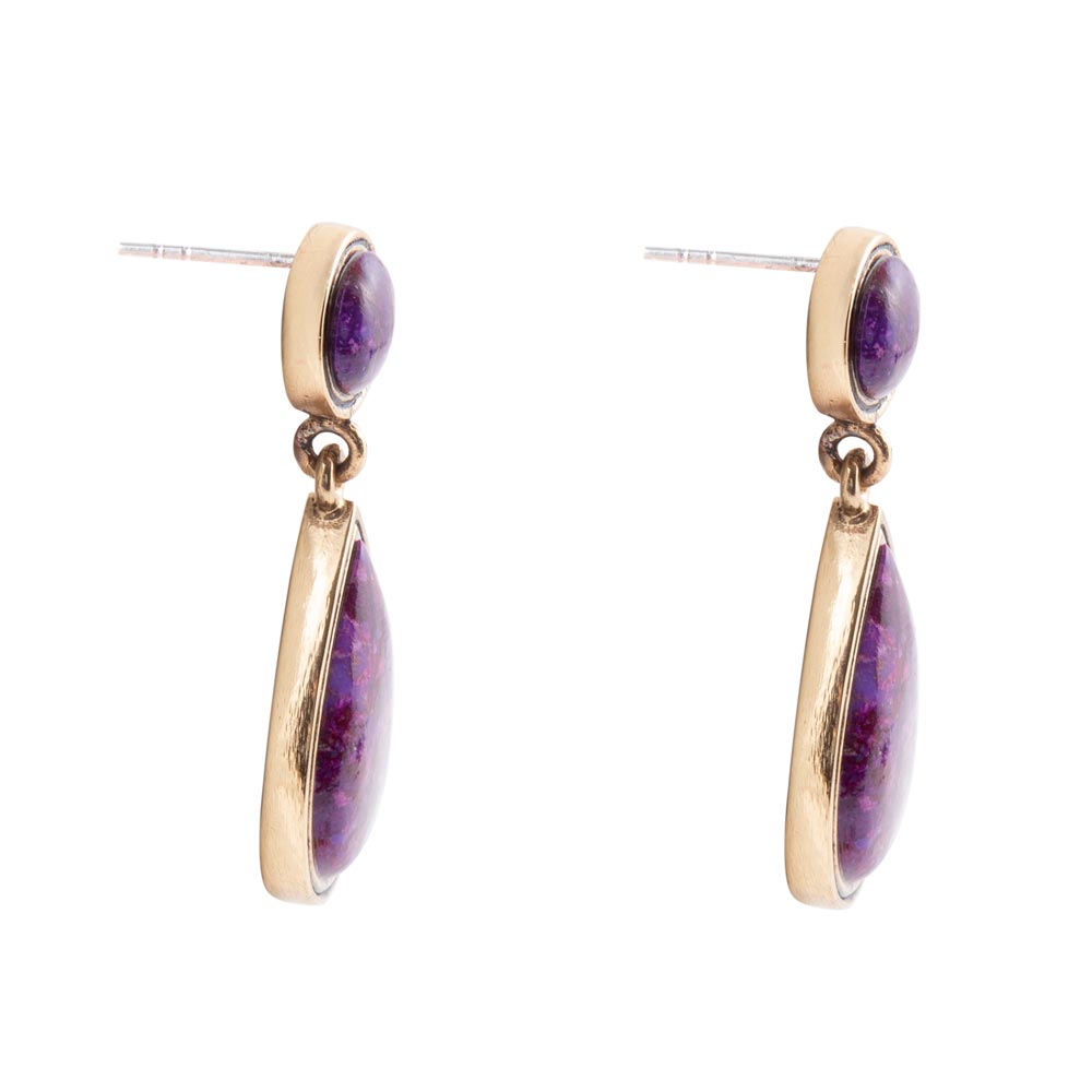 Purple Turquoise and Golden Bronze Teardrop Earrings from KADOU Boutique