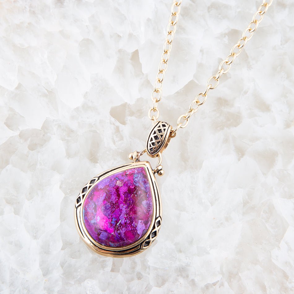 Purple Turquoise Teardrop Golden Pendant Necklace from KADOU Boutique