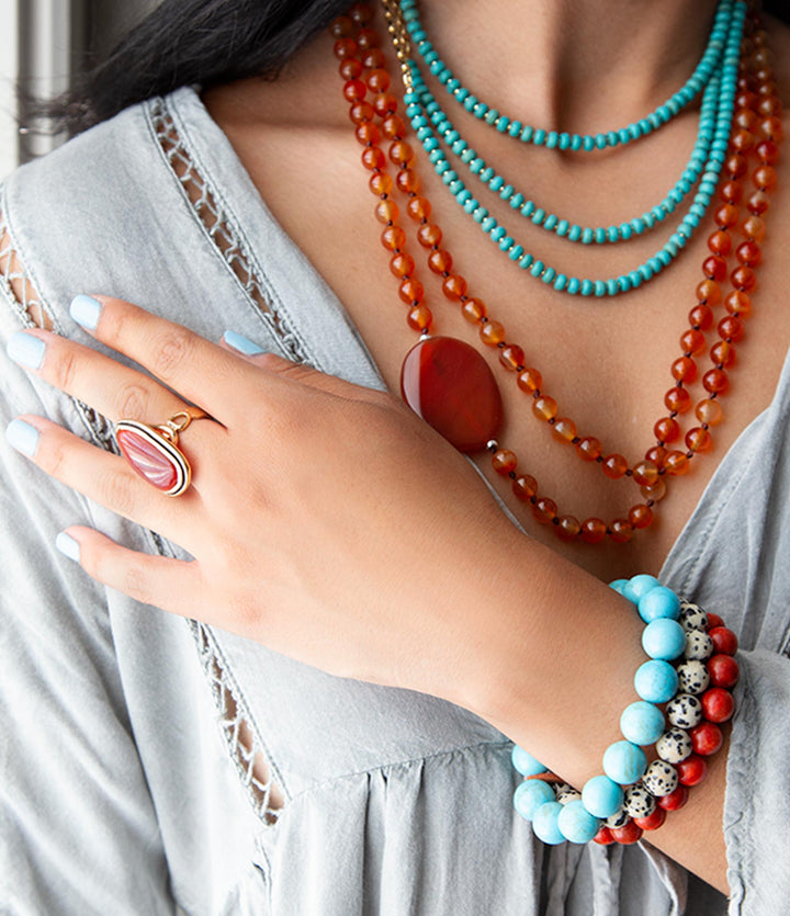 Orange Carnelian Golden Statement Ring