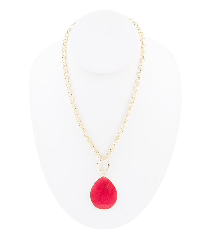 Red Jade Teardrop Golden Chain Necklace