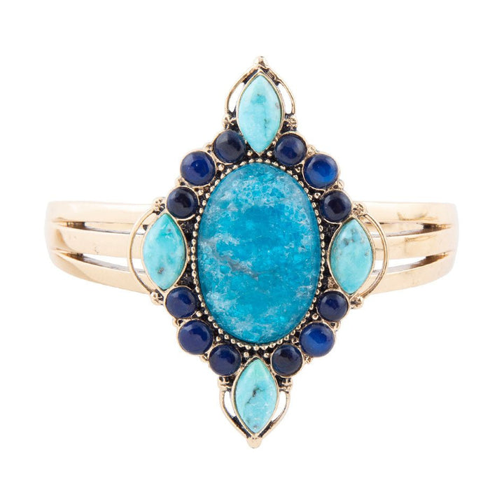 Regal Blue Apatite Mixed Stone Golden Cuff Bracelets