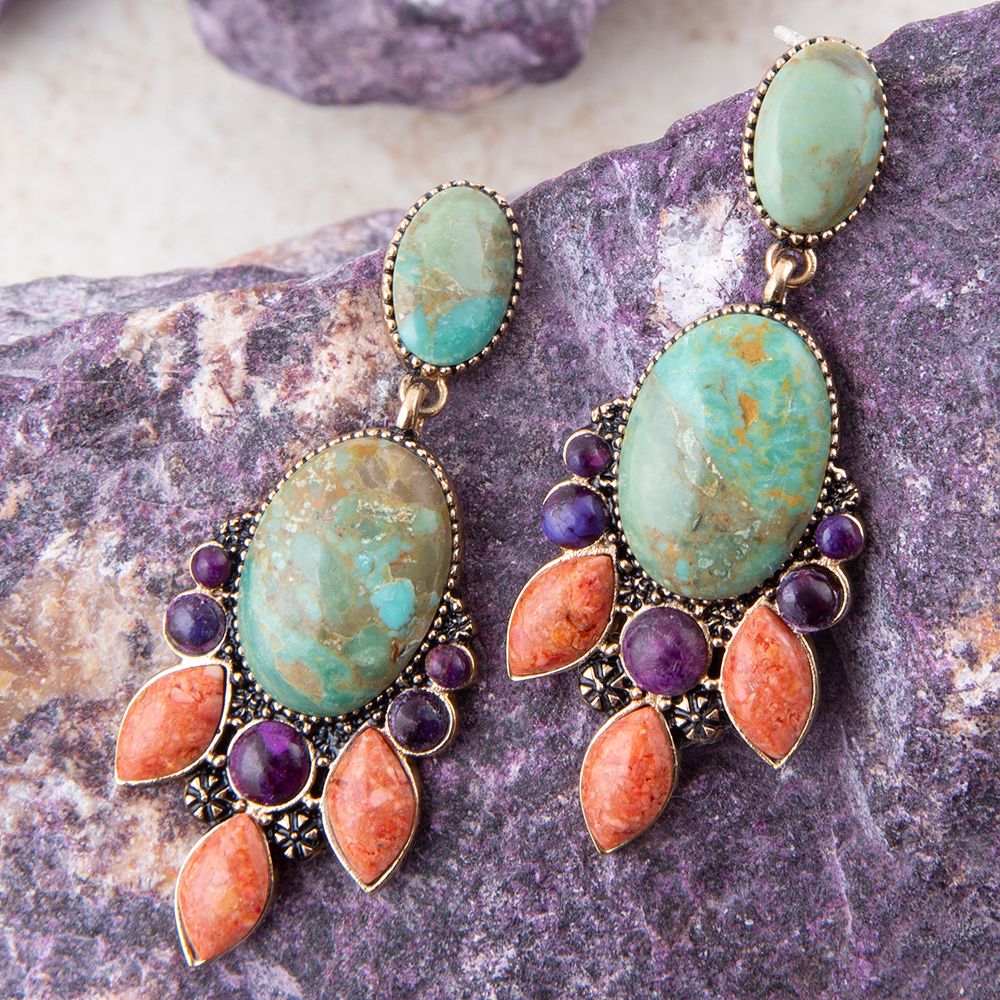 Regalia turquoise coral golden drop earrings