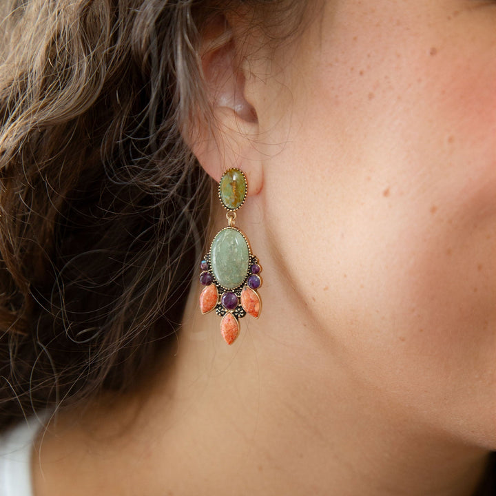 Regalia turquoise coral golden drop earrings