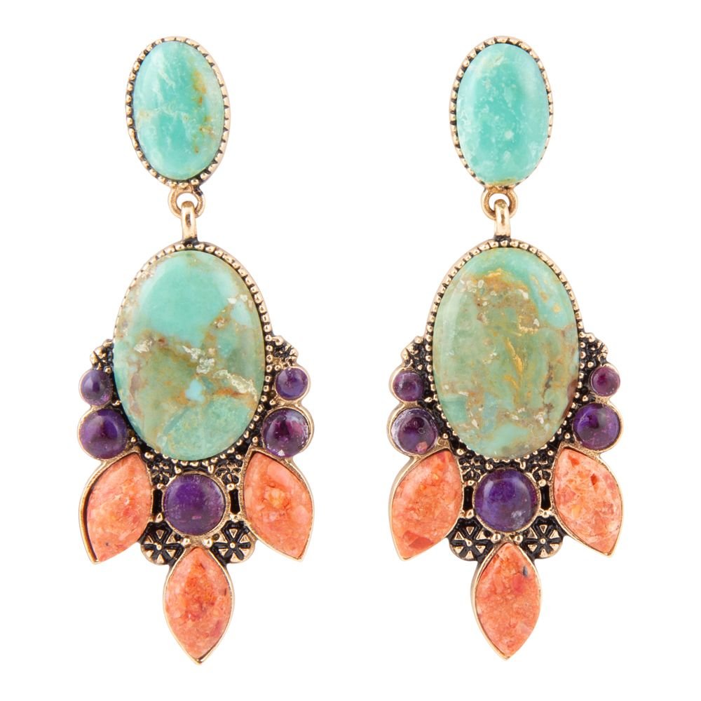 Regalia turquoise coral golden drop earrings