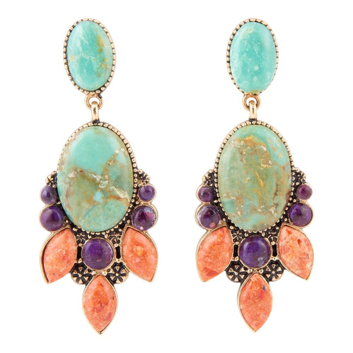 Regalia turquoise coral golden drop earrings