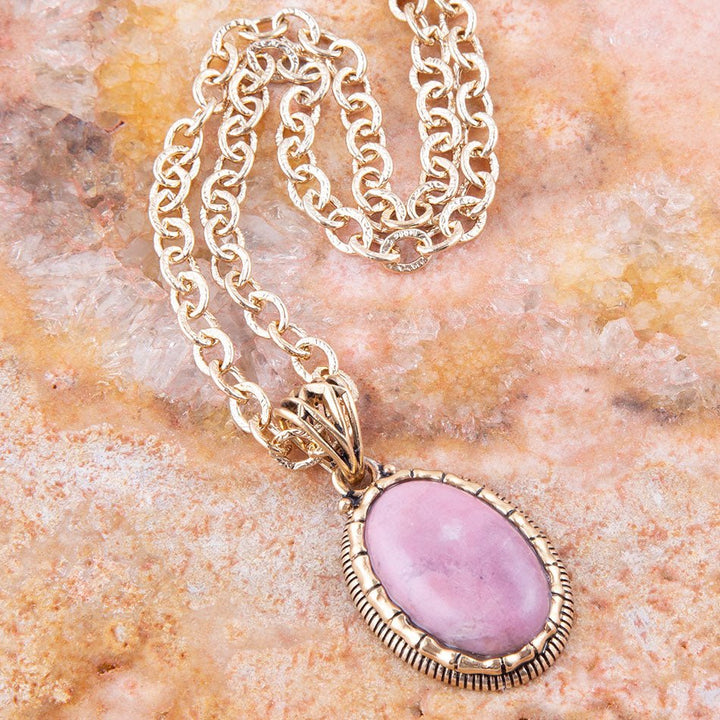 Rhodonite and Bronze Pendant Necklace