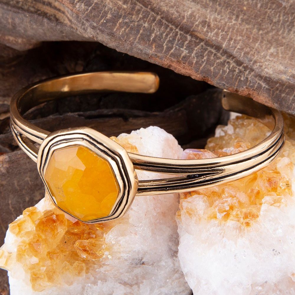 River Rocks Yellow Quartz and Golden Cuff Bracelet from KADOU Boutique