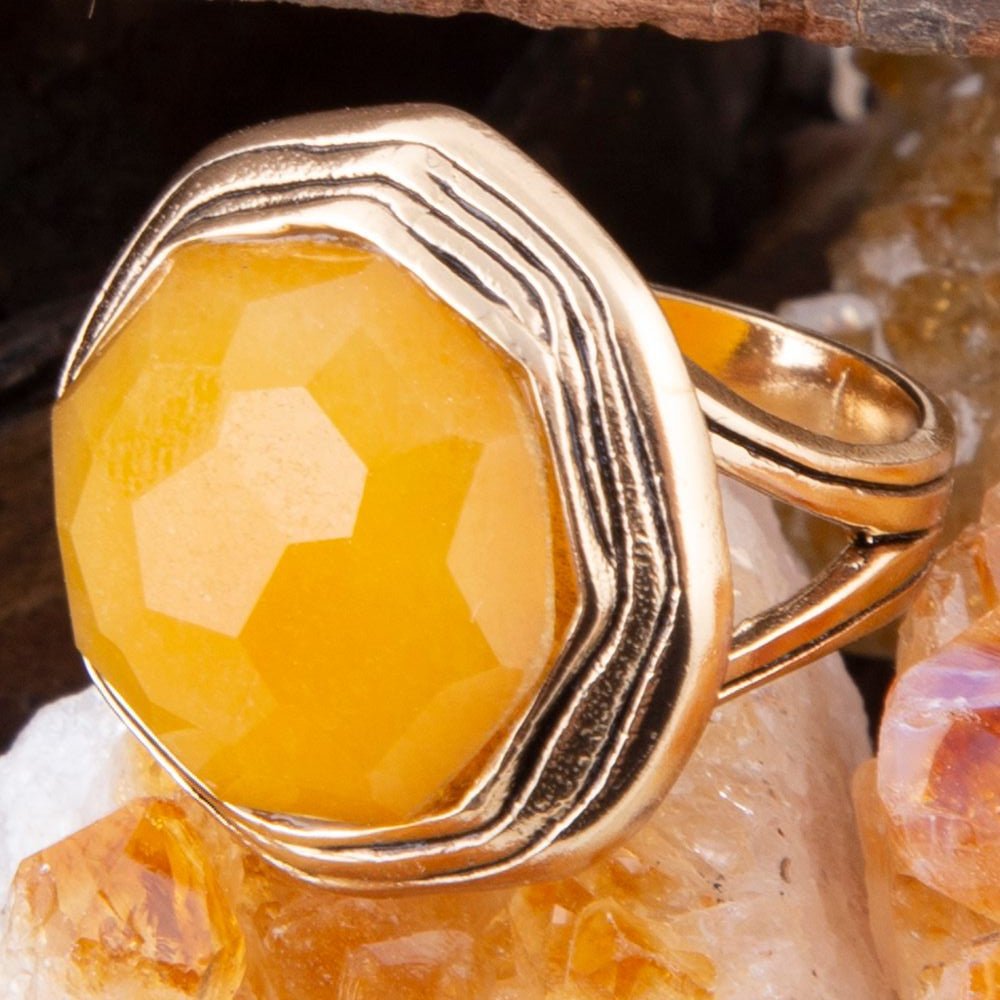 River Rocks Yellow Quartz Golden Statement Ring from KADOU Boutique