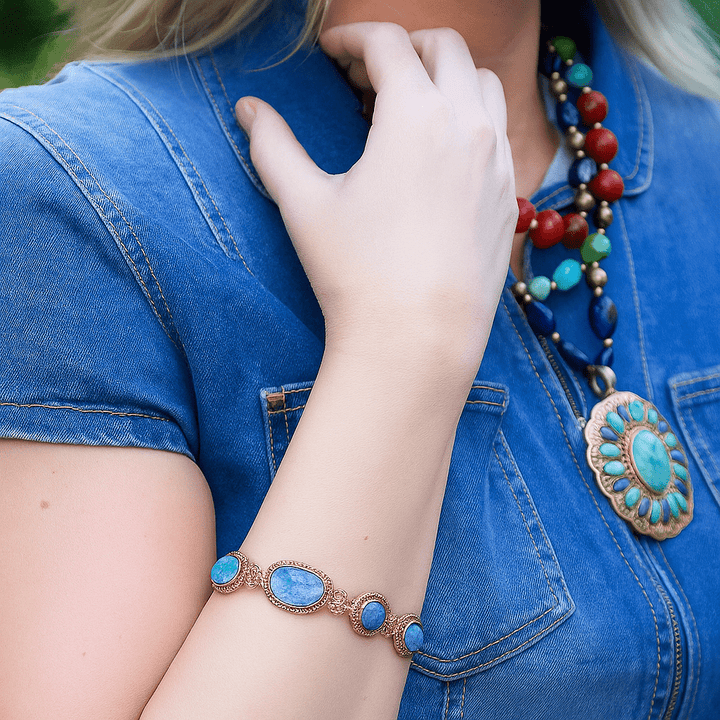 Roped Denim Blue Lapis Golden Link Bracelet