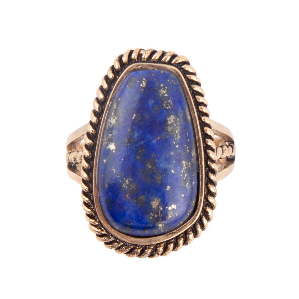 Roped Blue Lapis and Golden Bronze Ring from KADOU Boutique