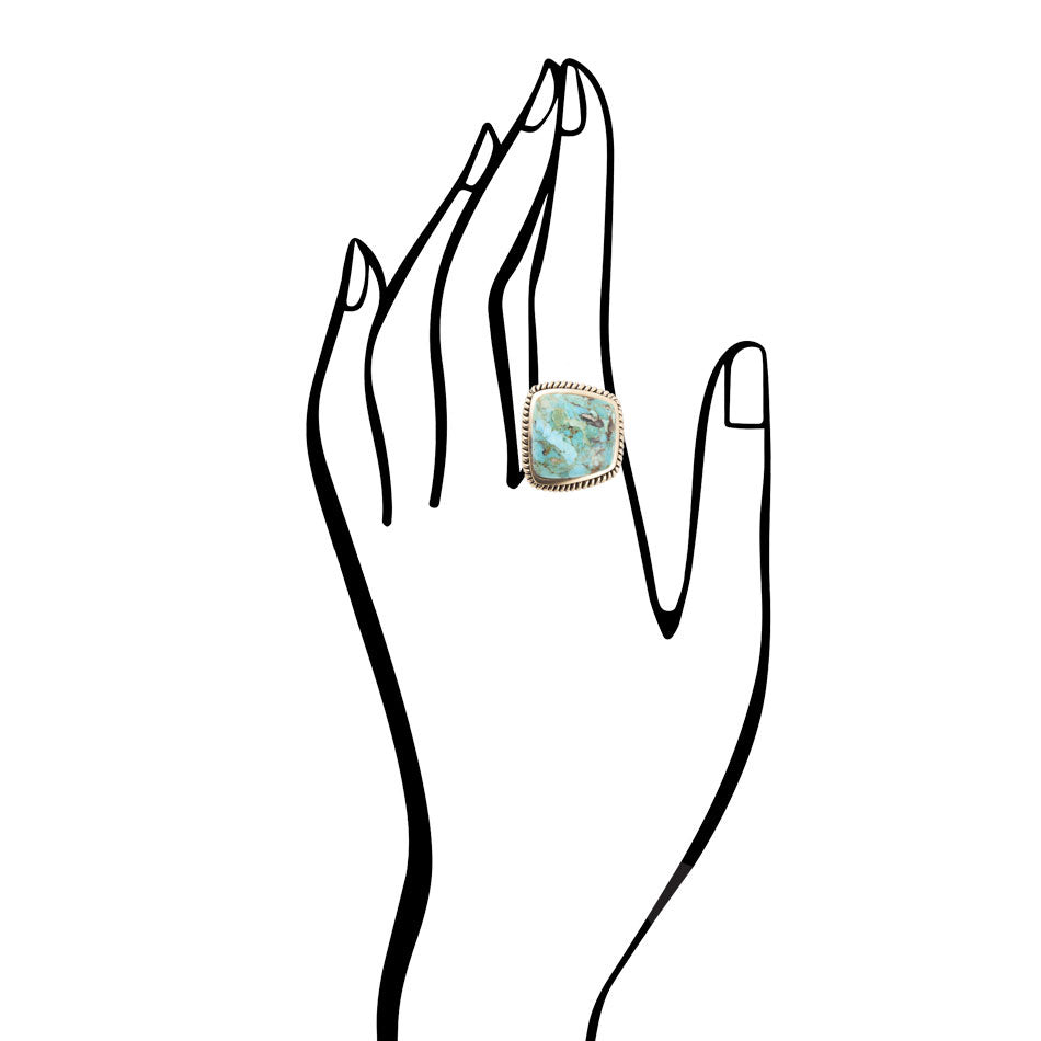 Roped Square Blue Turquoise Golden Statement Ring from KADOU Boutique