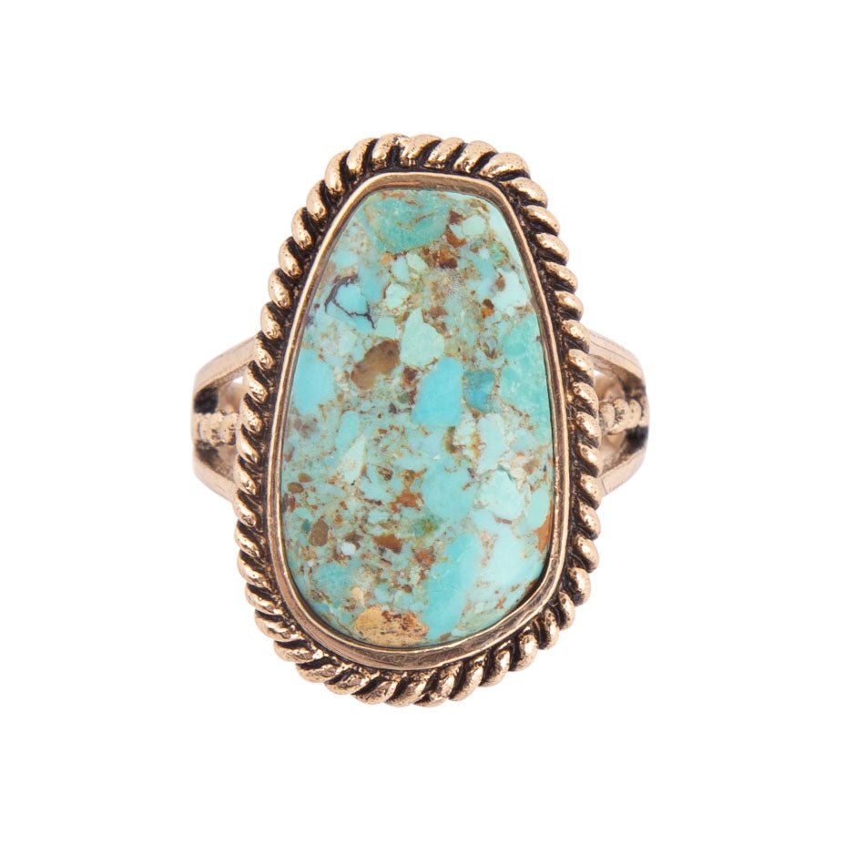 Roped Blue Turquoise Golden Ring from KADOU Boutique
