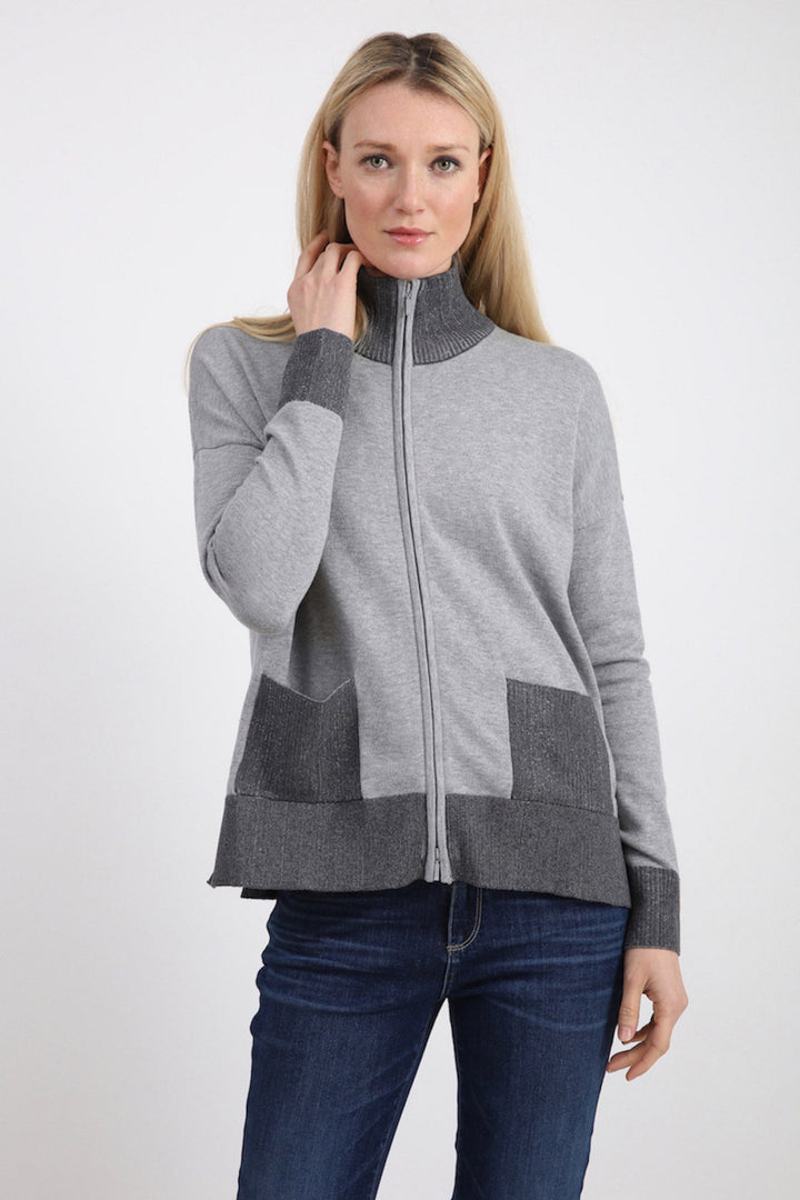 Pima Cotton Zip Boxy Jacket w/ Plaited Ribs 