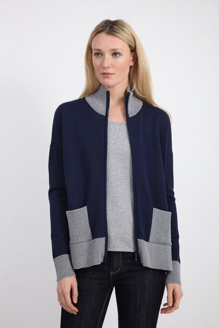 Pima Cotton Zip Boxy Jacket w/ Plaited Ribs 