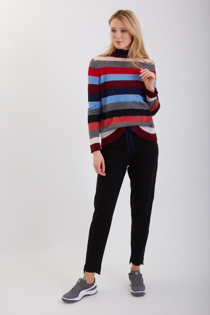 Cashmere Multi-colored Stripe Mock Neck  