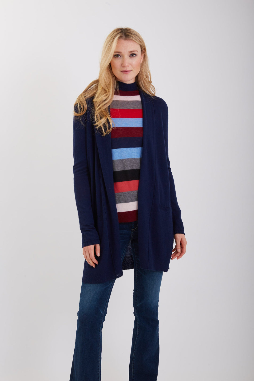 Cashmere Multi-colored Stripe Mock Neck  