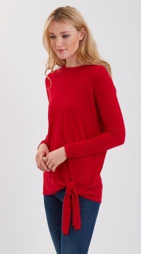 Cashmere Crew Neck With Tie Hem  