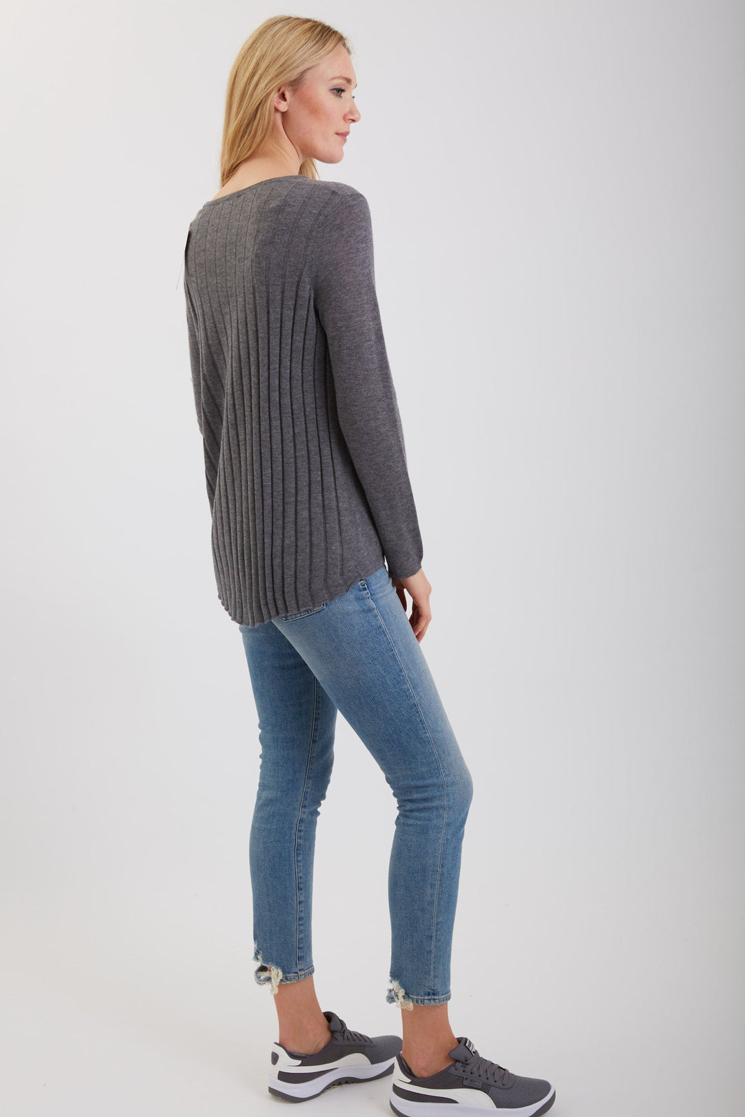 Cashmere Crew Neck w/rib Pleated Back 