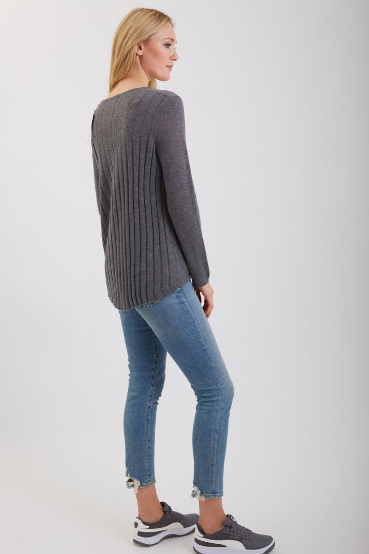 Cashmere Crew Neck w/rib Pleated Back 