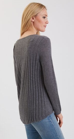 Cashmere Crew Neck w/rib Pleated Back 