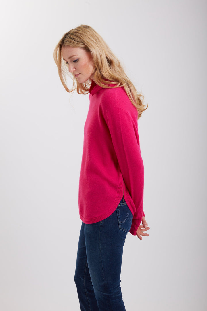 Classic Cashmere Funnel Neck Zipper with Curved Hem 