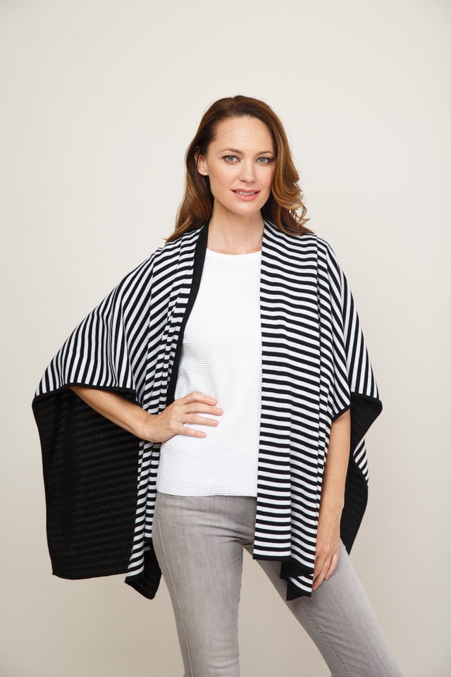 Reversible Pima Cotton Cape — Black &amp; Stripe 