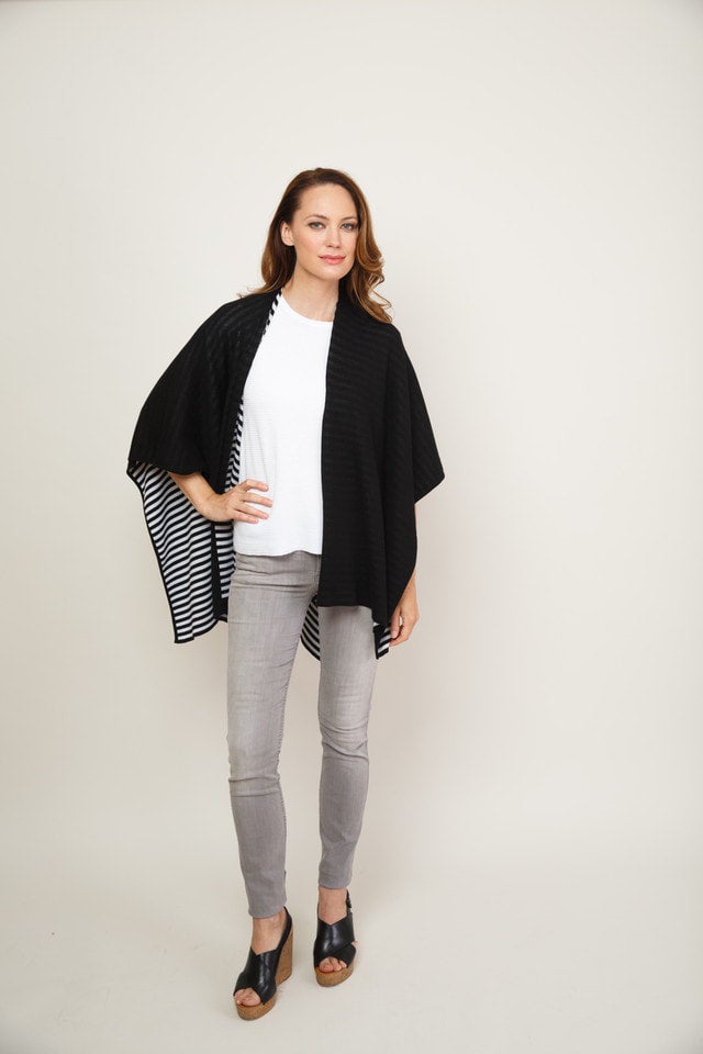 Reversible Pima Cotton Cape — Black &amp; Stripe 