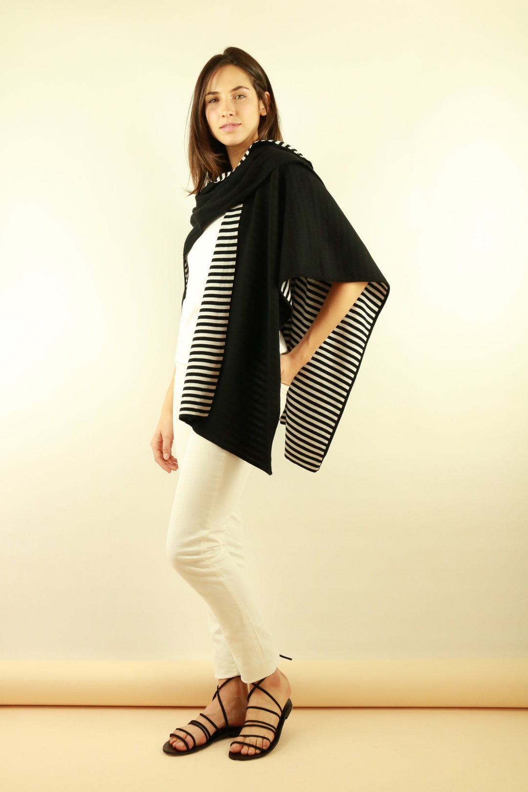Reversible Pima Cotton Cape — Black &amp; Stripe 