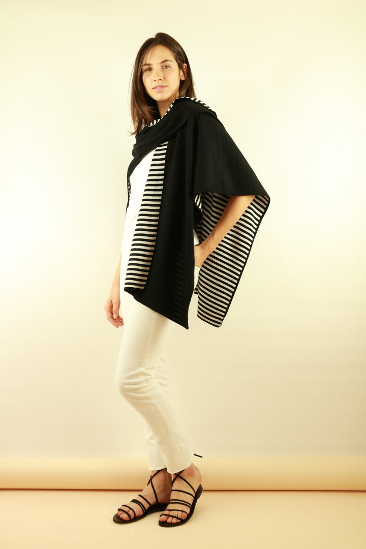 Reversible Pima Cotton Cape — Black &amp; Stripe 