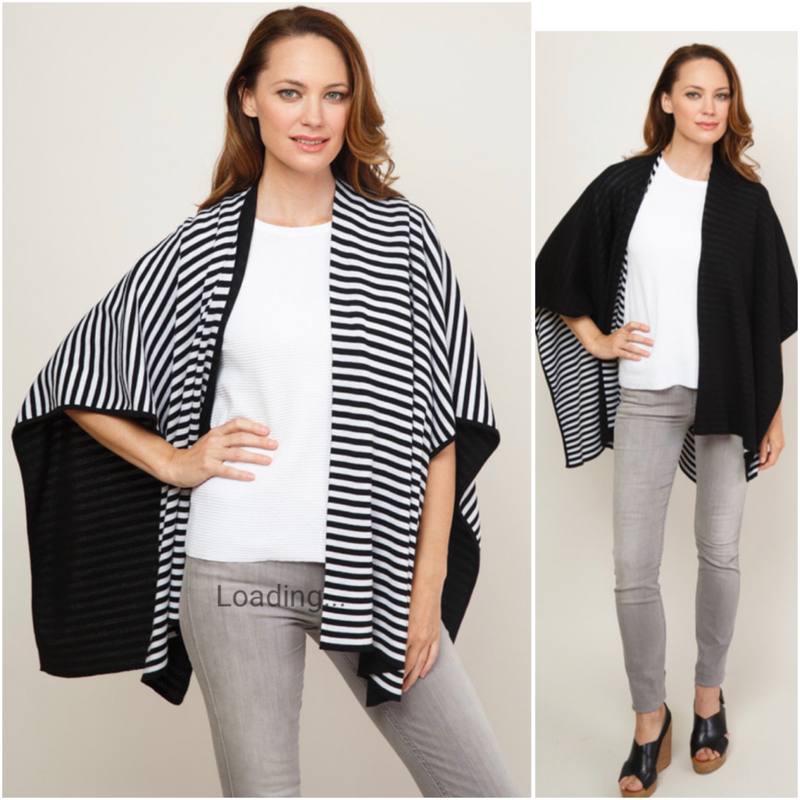 Reversible Pima Cotton Cape — Black &amp; Stripe 