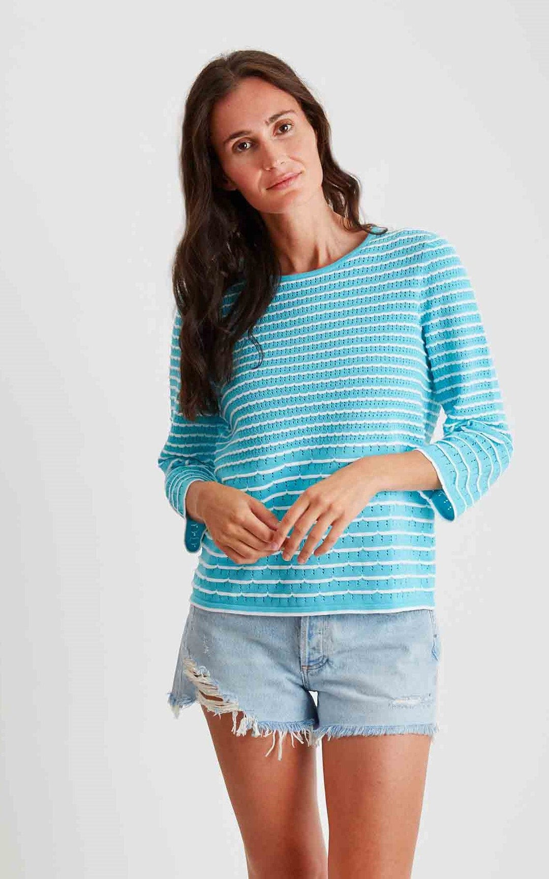 Pima Cotton Scallop Stitch Crew Neck 