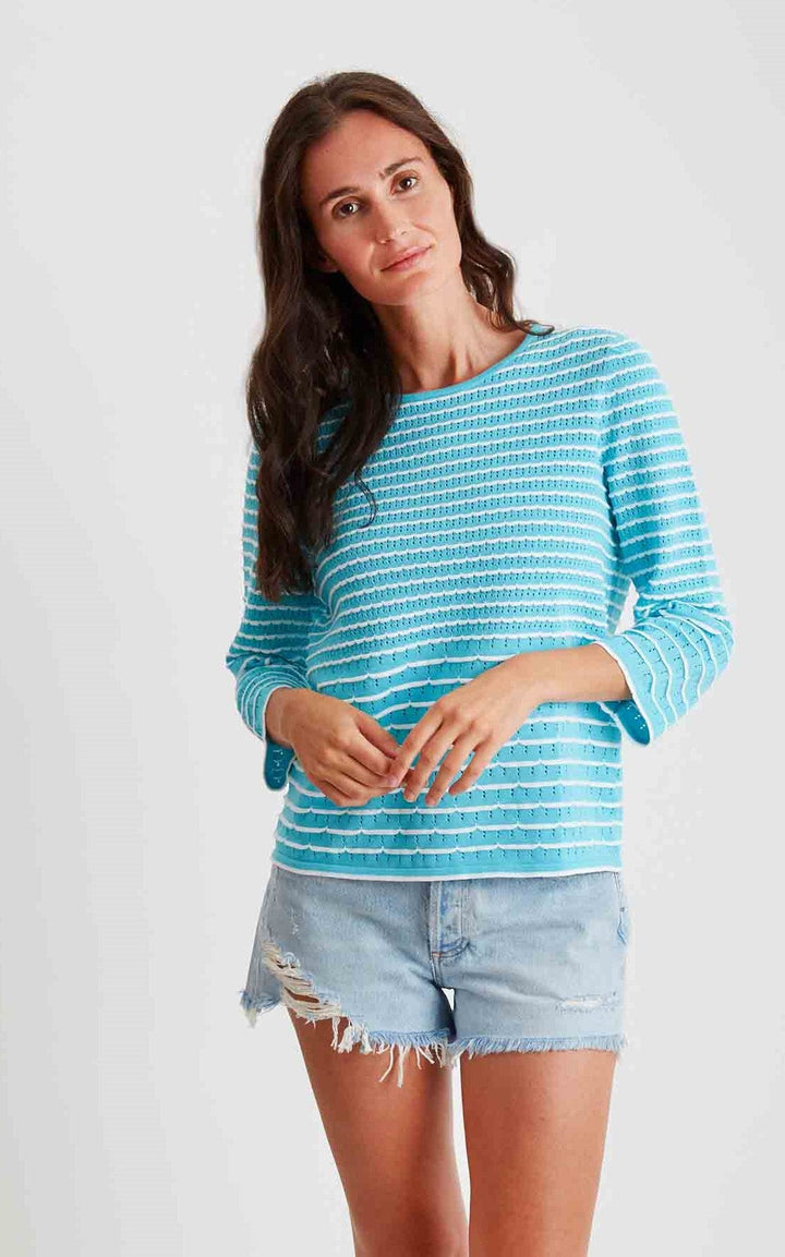 Pima Cotton Scallop Stitch Crew Neck 