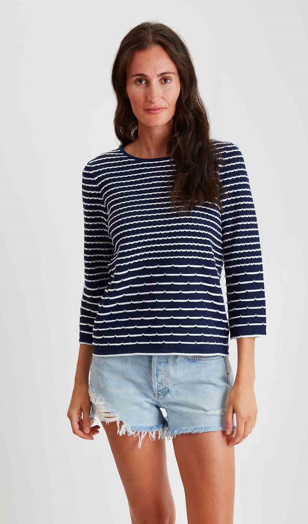 Pima Cotton Scallop Stitch Crew Neck 